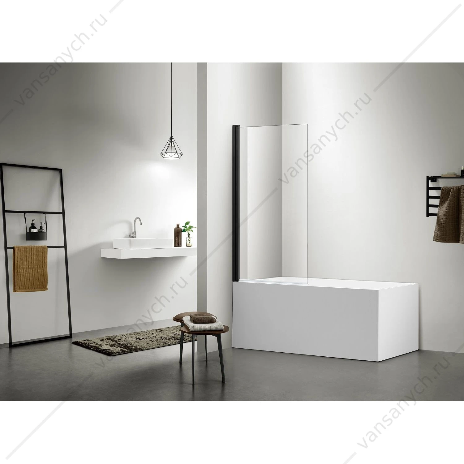 Шторка 80х150 на ванну AQUATEK Дельта, поворотная, черный мат., AQ DEL SBA 08015BL