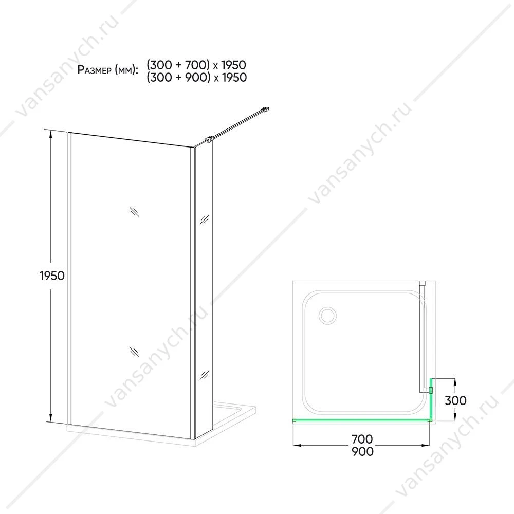 Душевая перегородка Veconi Korato  KR-73 Frost Line, (30+90)*195, KR73-90-04-19C1