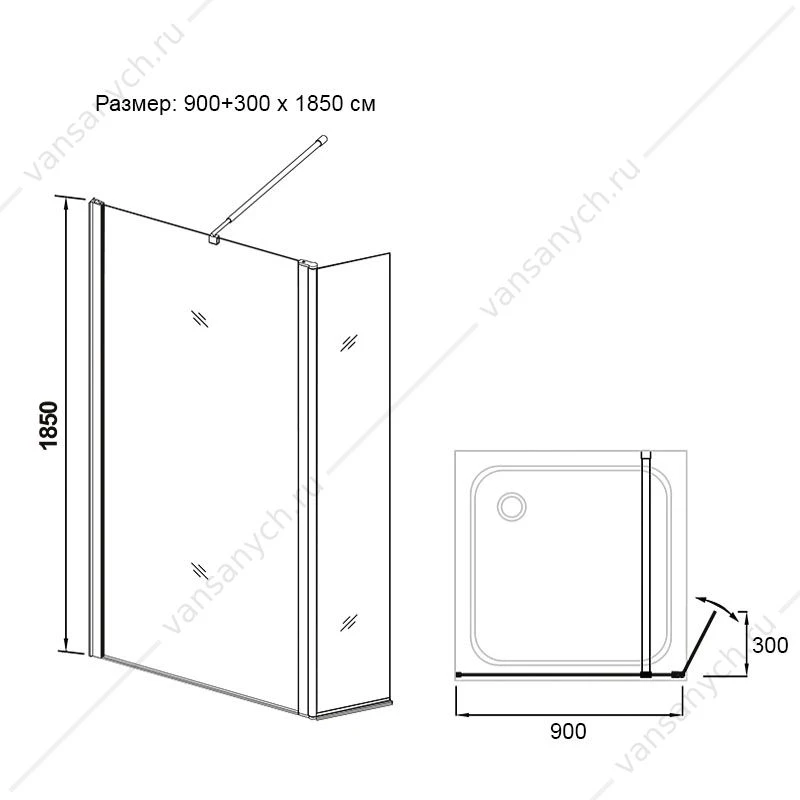 Душевая перегородка Veconi Korato  KR-75, (30+90)*185, KR75-90-01-19C2
