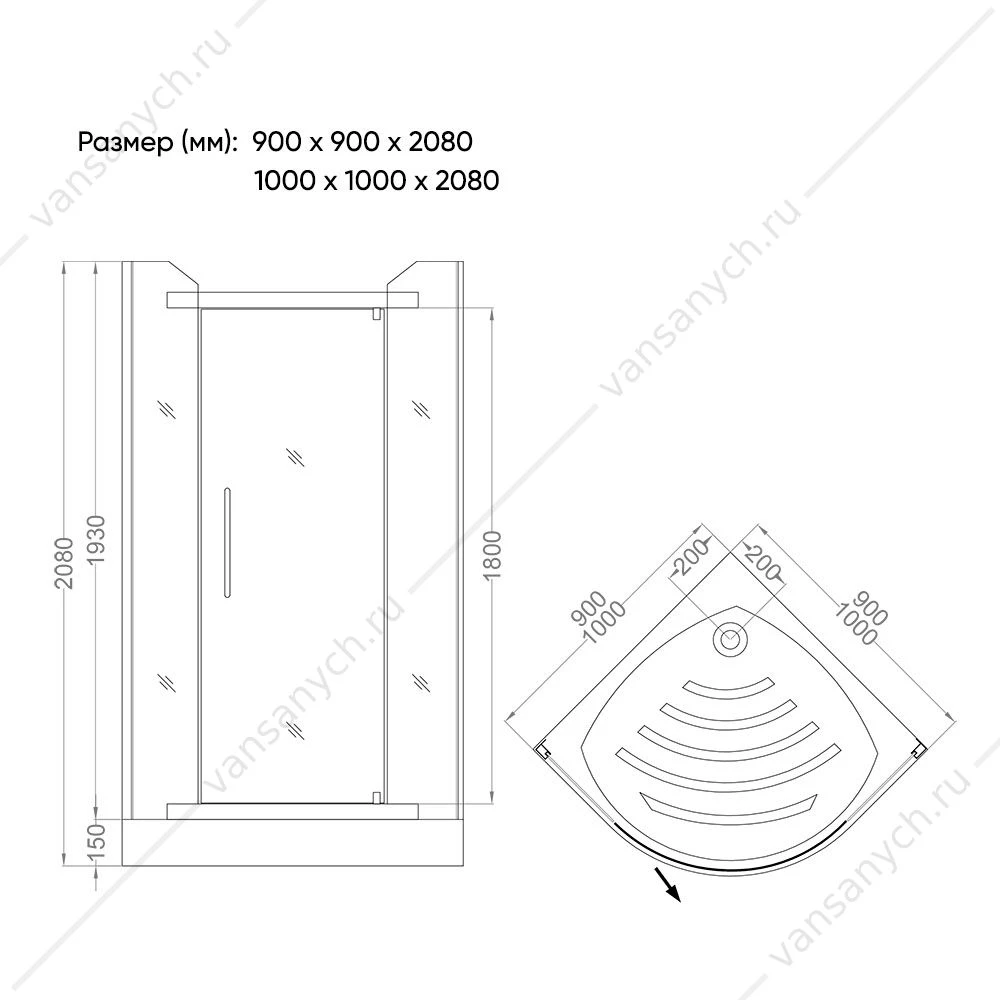 Душевой угол Veconi Rovigo RV-06, 80*80*208, RV06-80PL-01-19C1