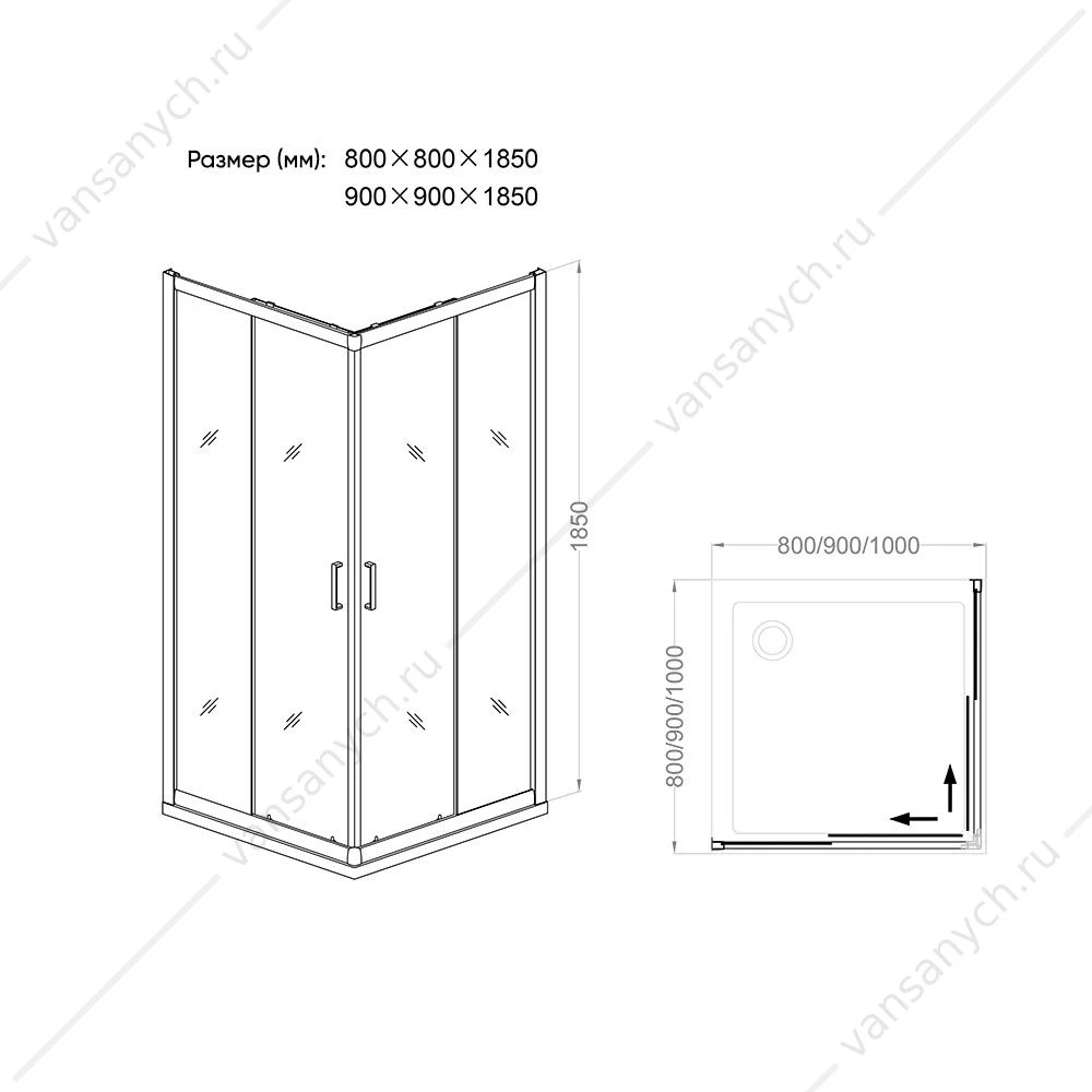 Душевой угол Veconi Rovigo RV-14, 80*100*185, RV14-80100PR-01-19C1
