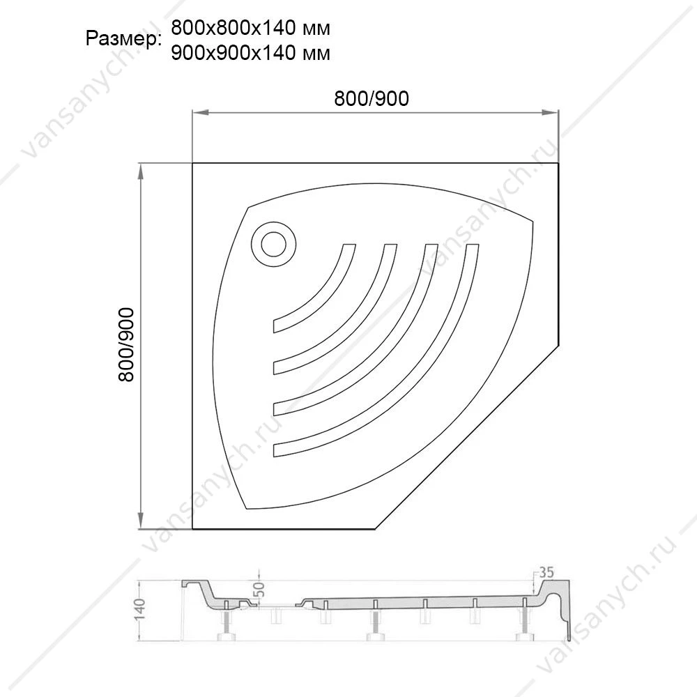 Поддон Veconi Tezeo TZ-03, 100*100*14, TZ03-100T-01-19С1