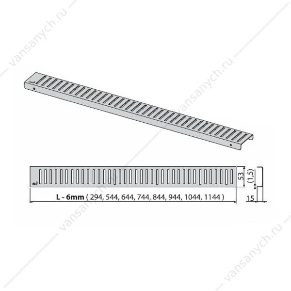 Решетка для водоотв. желоба AlcaPlast нерж. сталь, глянцевый, L 950 мм PURE-950L