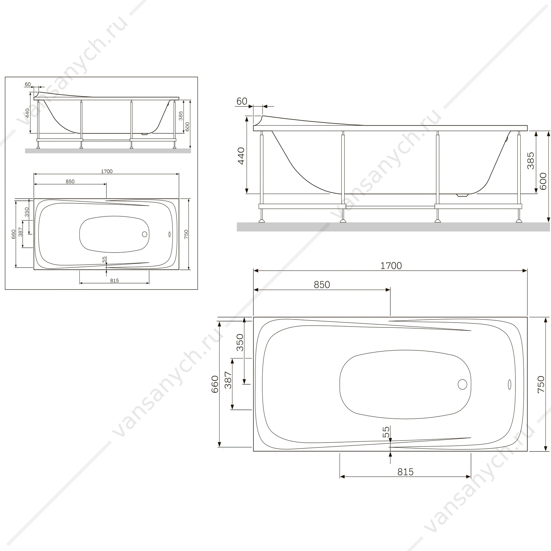 Каркас для ванны акриловой AM.PM Sensation A0 170х75 см, W30A-170-075W-R