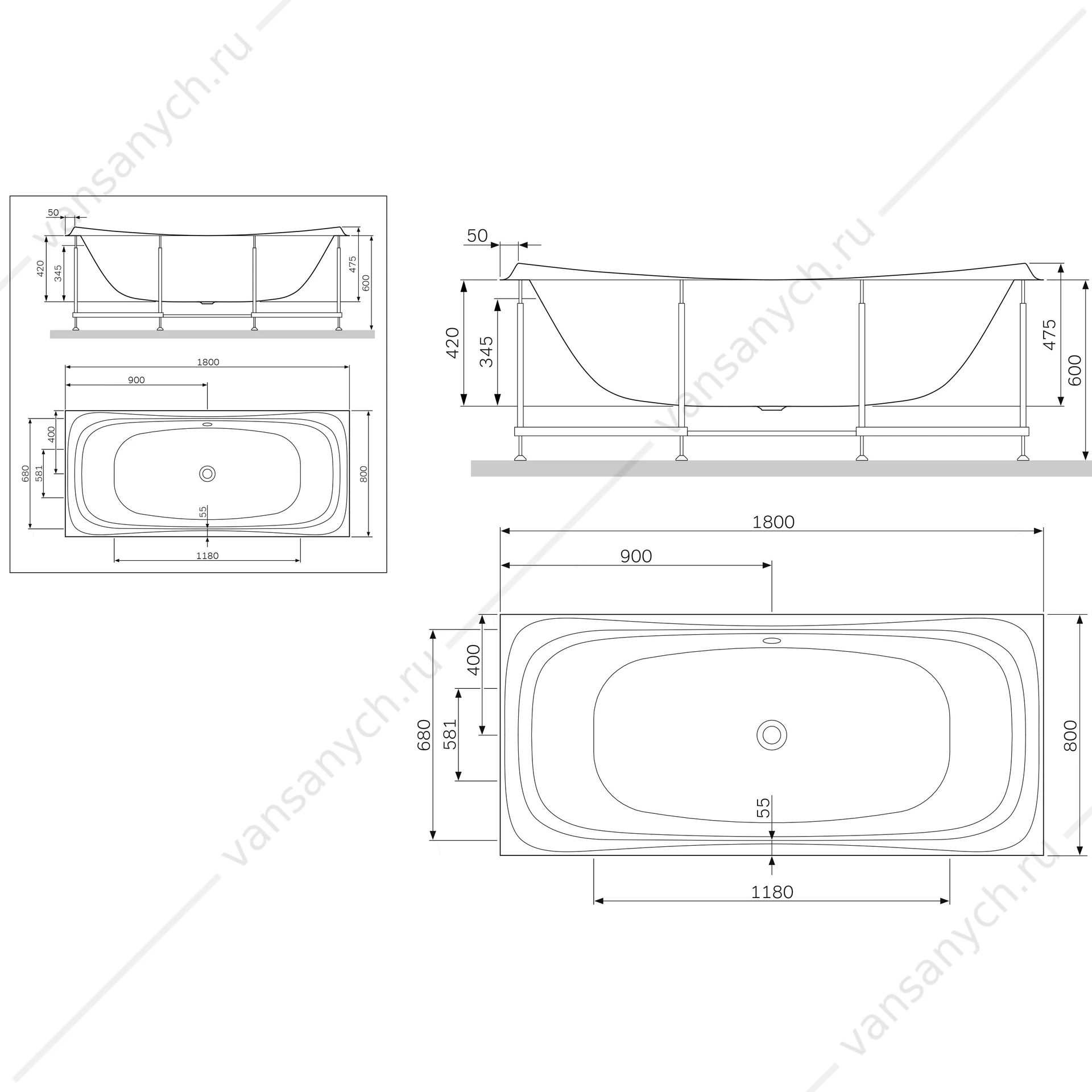Ванна 180х80 см акриловая AM.PM Sensation A0 W30A-180-080W-A