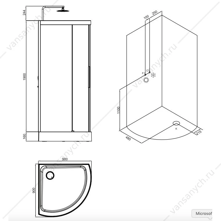 Душевая кабина AM.PM Like  без гидромассажа, 90х90 W80C-016-090MTA