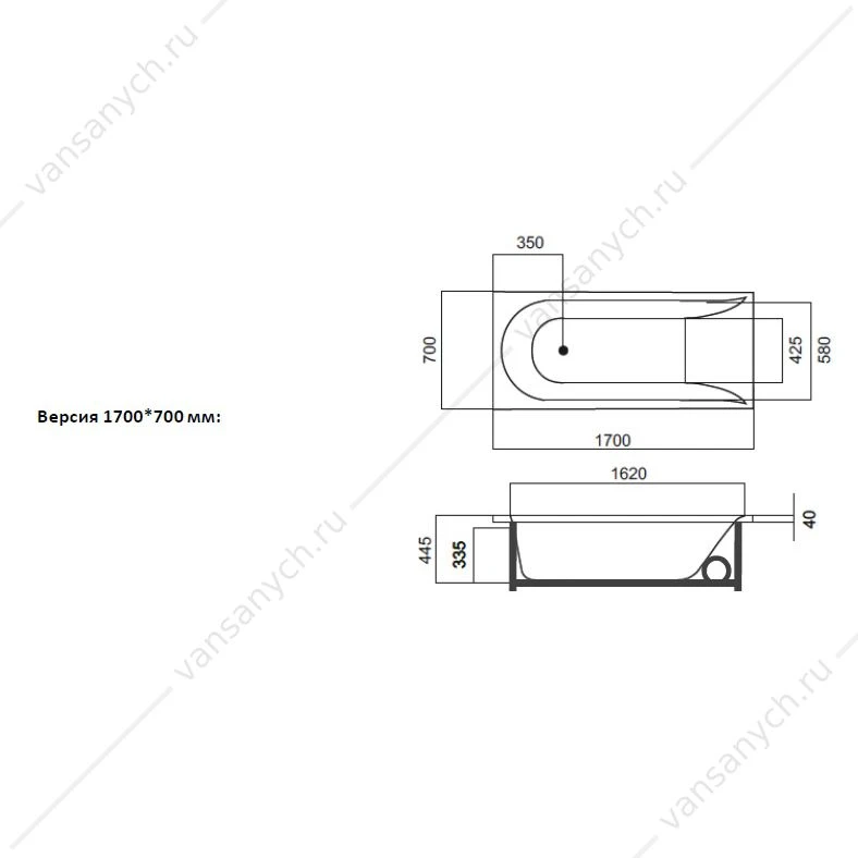 Ванна гидромассажная AM.PM Spirit, EVO 170*70 на каркас е, без фронт. панели, W72W-170-070W1D