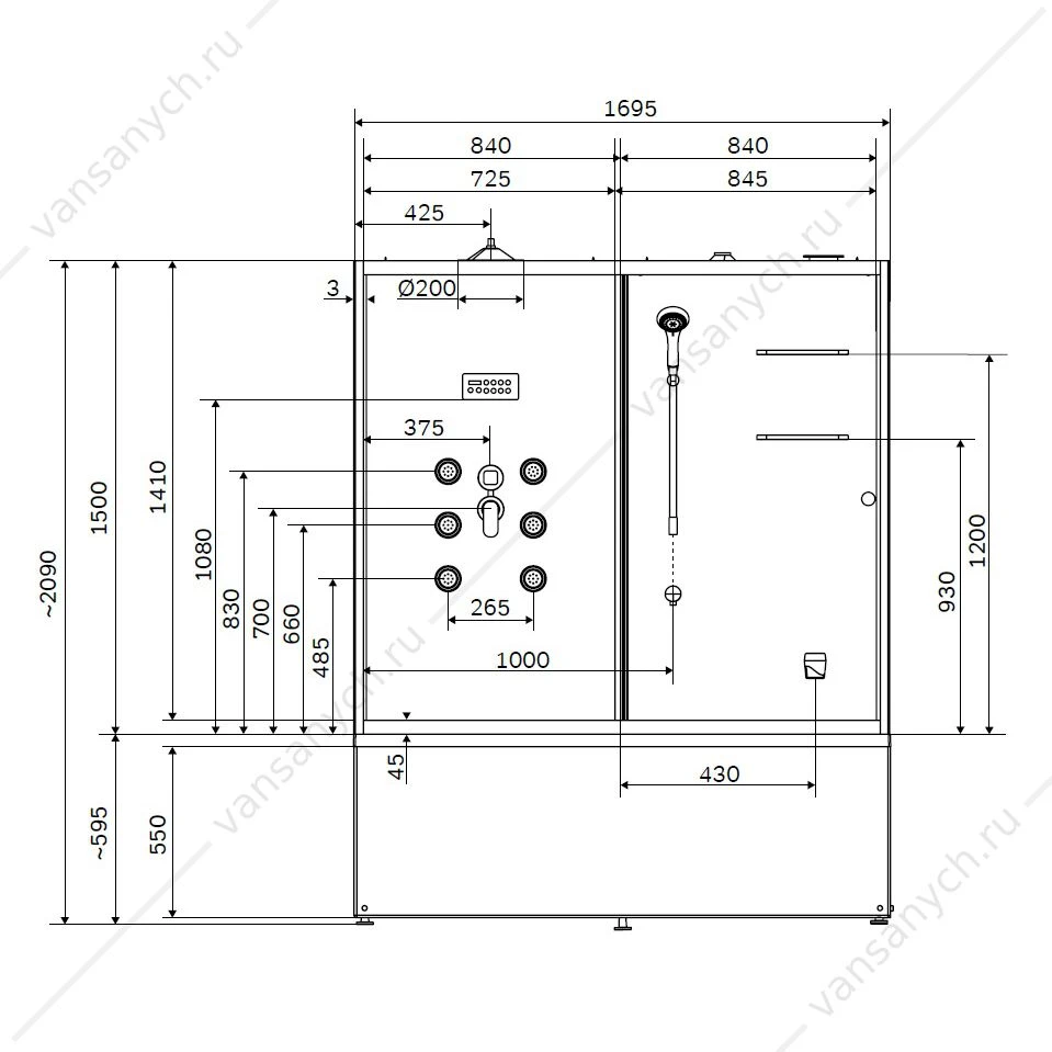 Комбинированный бокс с паром AM.PM Sense 170х85, с сиденьем W75B-170S085WTA