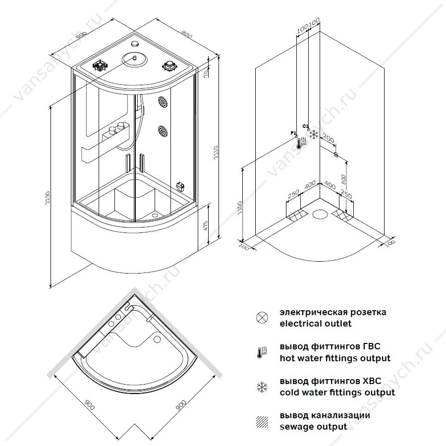 Гидромассажная кабина 90х90 с паровой баней AM.PM Like Deep,  W80C-020A-090MTA