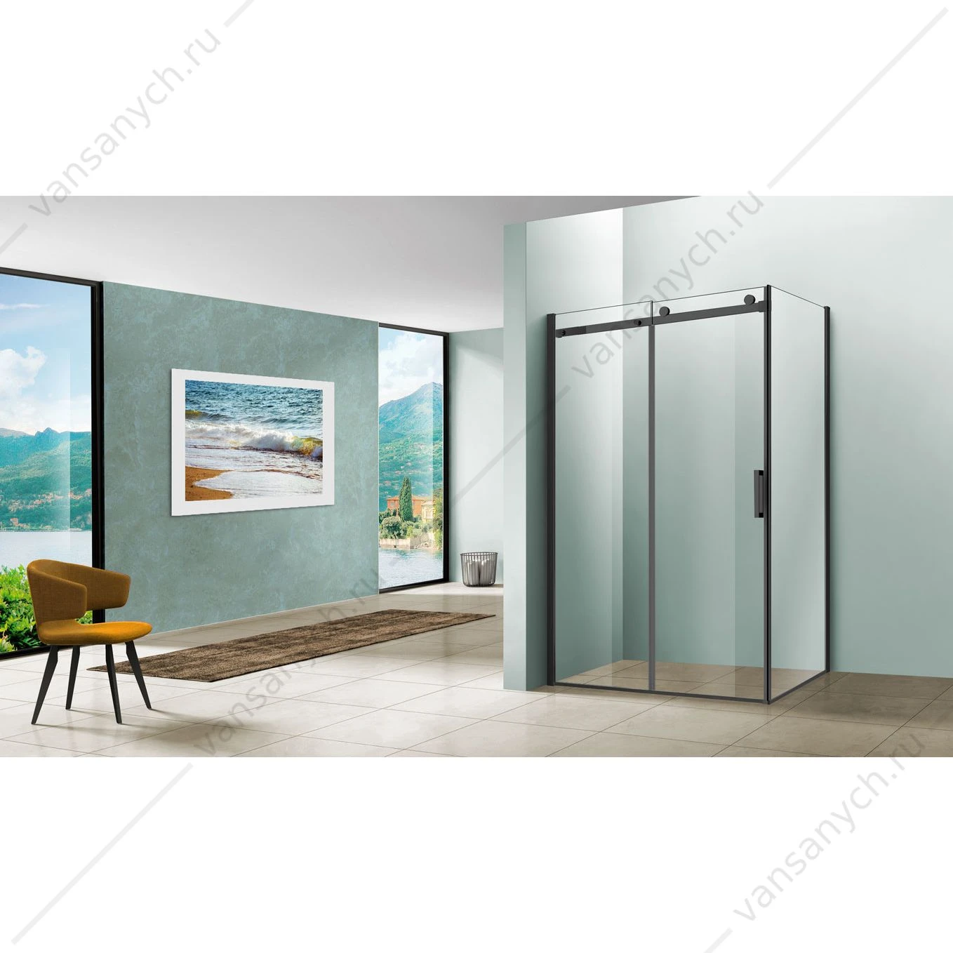 Душевой уголок Vincea Como VSR-1C9012CLB, 1200*900, черный, стекло прозрачное
