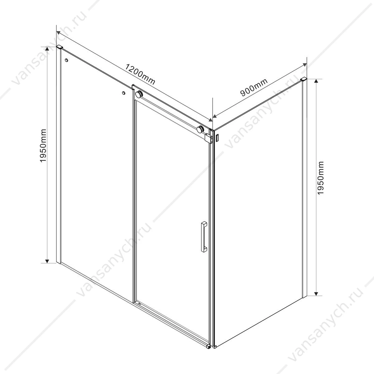 Душевой уголок Vincea Como VSR-1C9012CLB, 1200*900, черный, стекло прозрачное