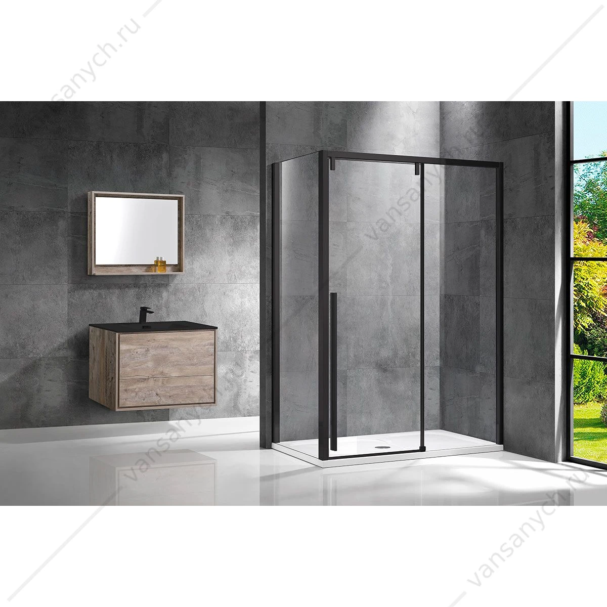 Душевой уголок Vincea Lugano VSR-1L9012CLB-1, 1200*900, черный, стекло прозрачное