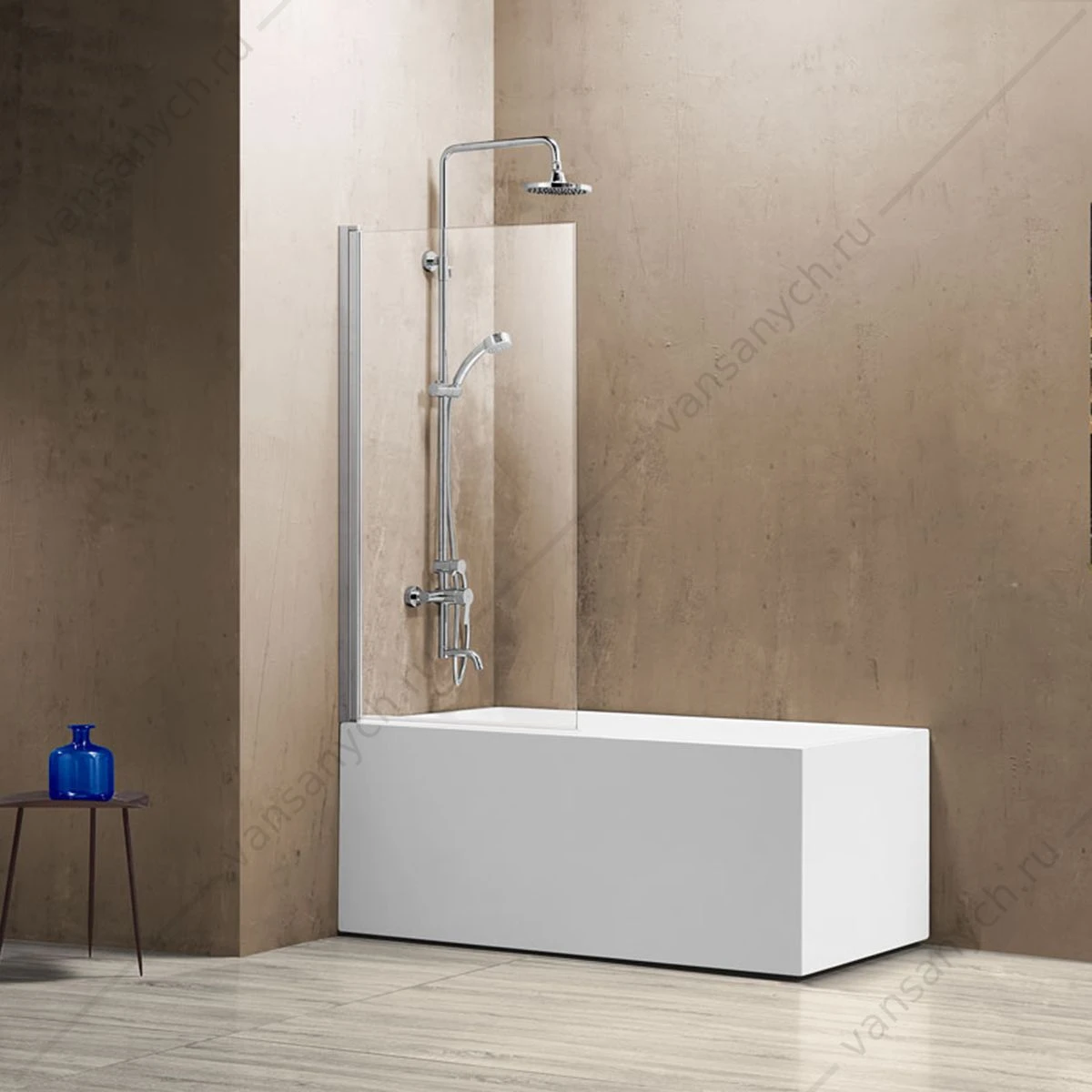 Шторка 80х140 на ванну Vincea VSB-11800CL, хром, стекло прозрачное