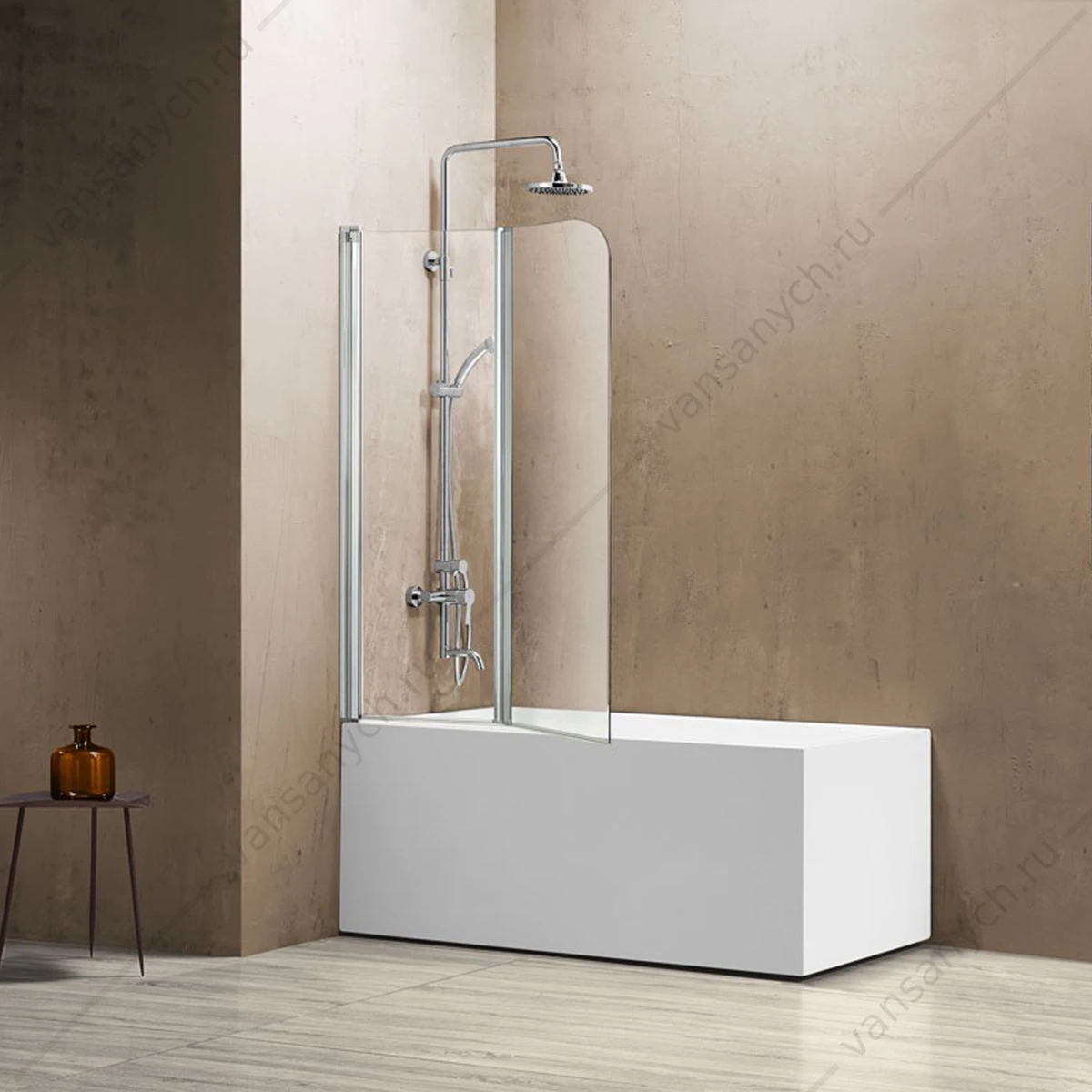 Шторка 114х140 на ванну Vincea VSB-12114CL, хром, стекло прозрачное