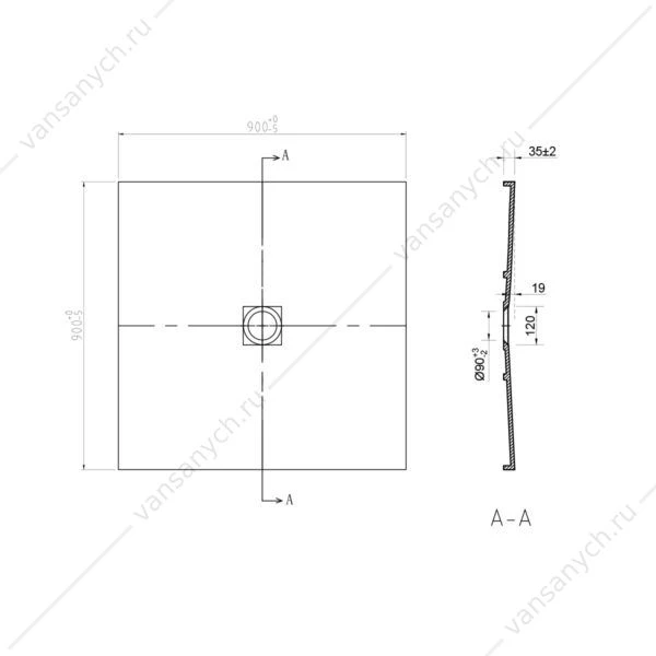Поддон из камня Vincea VST-2SR29090W, 900*900*35, белый, сифон