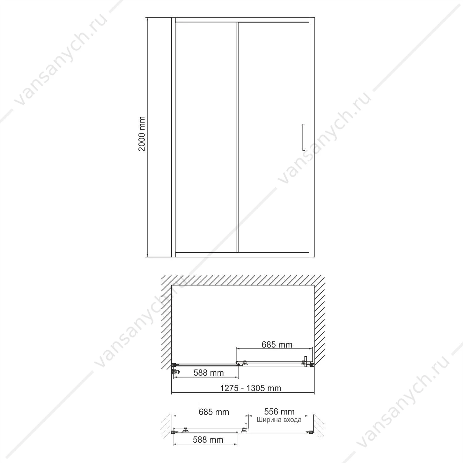 Душевая дверь 130х200 Main 41S30, хром