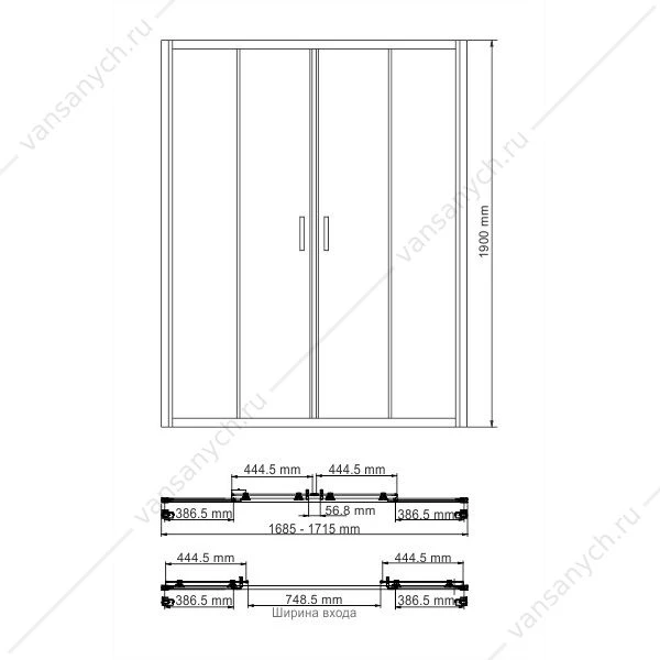 Душеая дверь 170х190 Lippe 45S09, хром