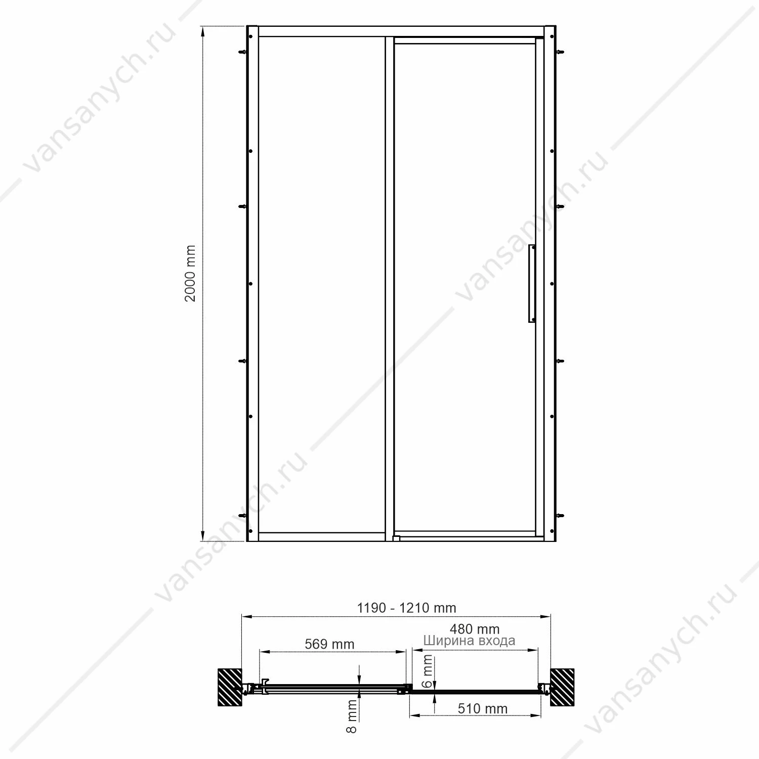 Душевая дверь 120х200 Lopau 32S05L, хром