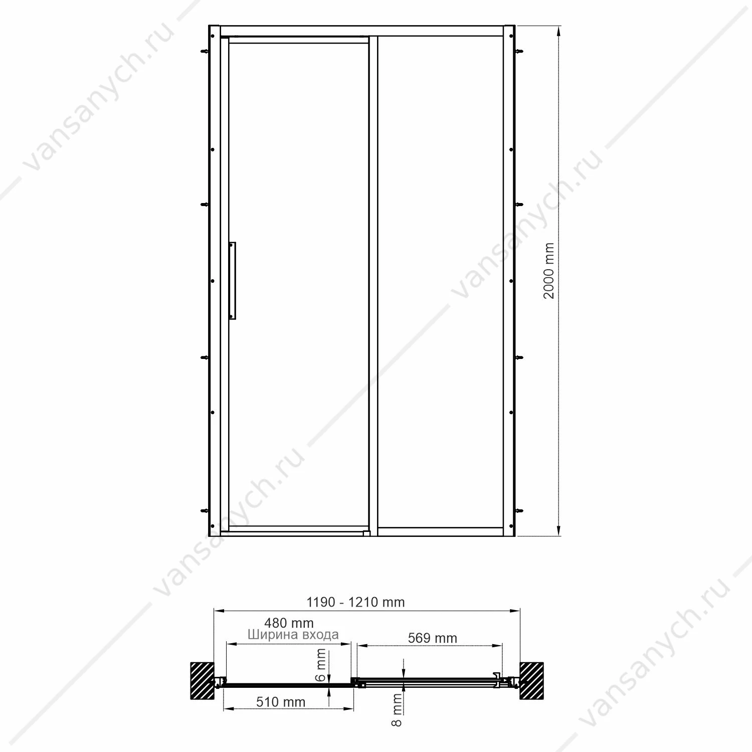 Душевая дверь 120х200 Lopau 32S05R, хром