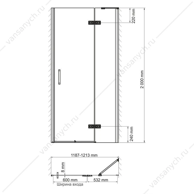 Душевая дверь 120х200 Aller 10H05RWHITE, белый/хром