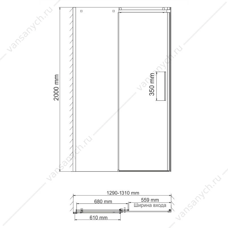 Душевая дверь 130х200 Alme 15R30, хром