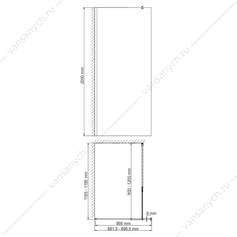 Душевая перегородка 90х200 Abens 20W39, черный