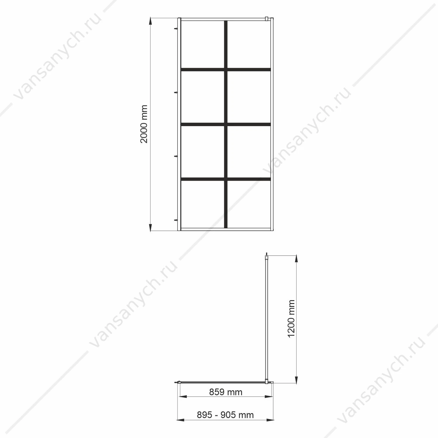 Душевая перегородка 90х200 Glan 66W39, черный