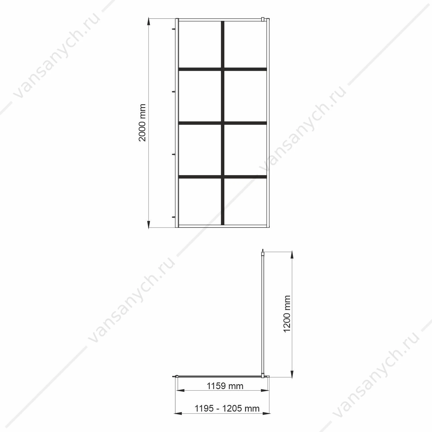 Душевая перегородка 120х200 Glan 66W40, черный