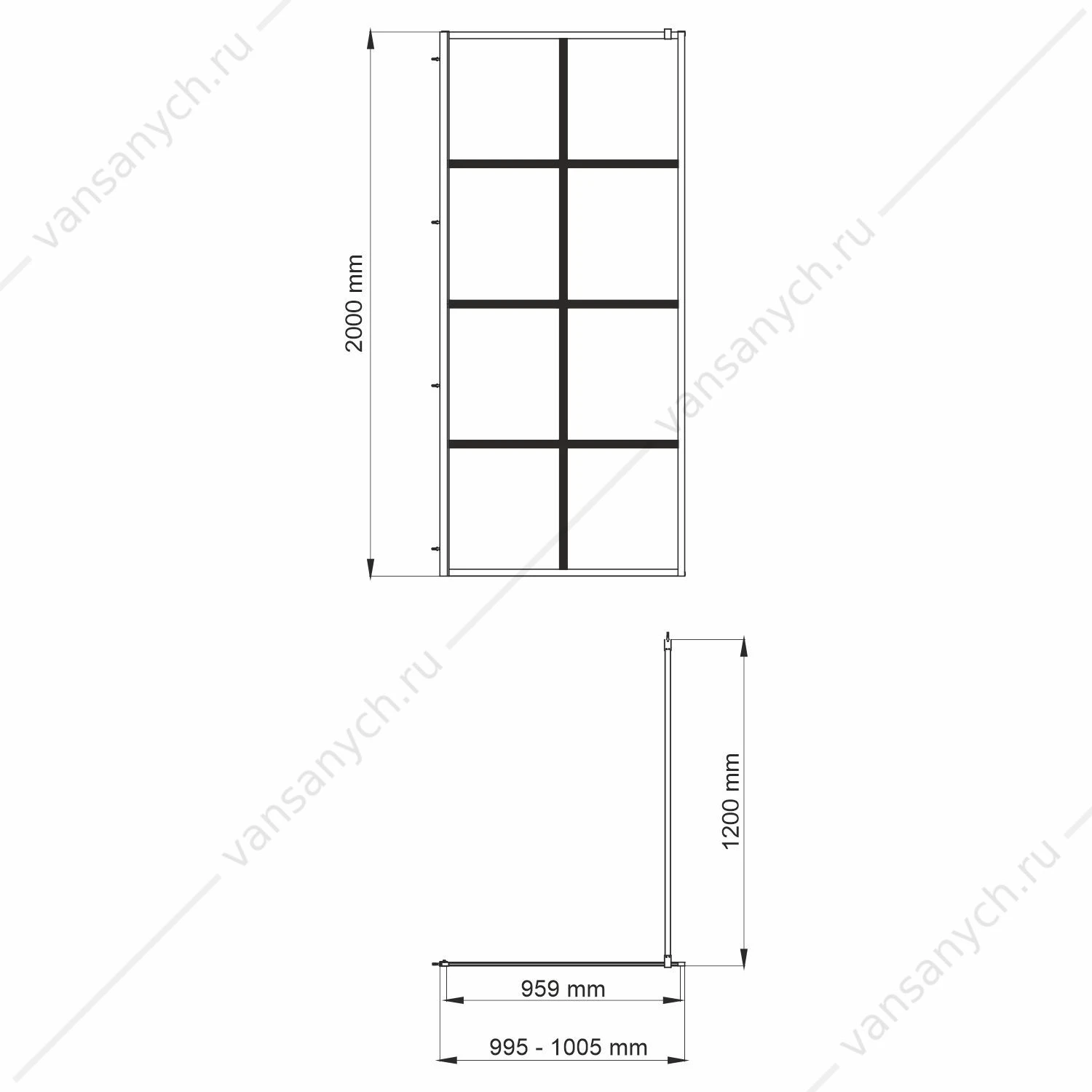 Душевая перегородка 100х200 Glan 66W44, черный
