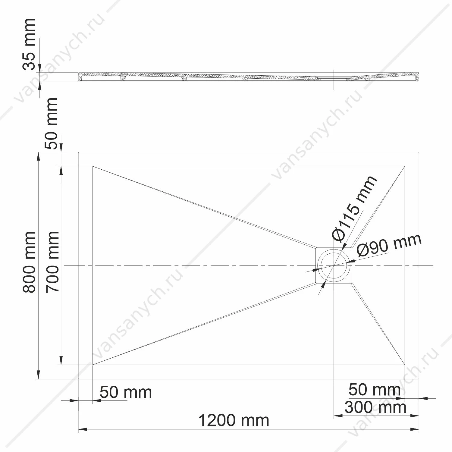 Душевые поддоны 120х80х3,5 61T06, черный
