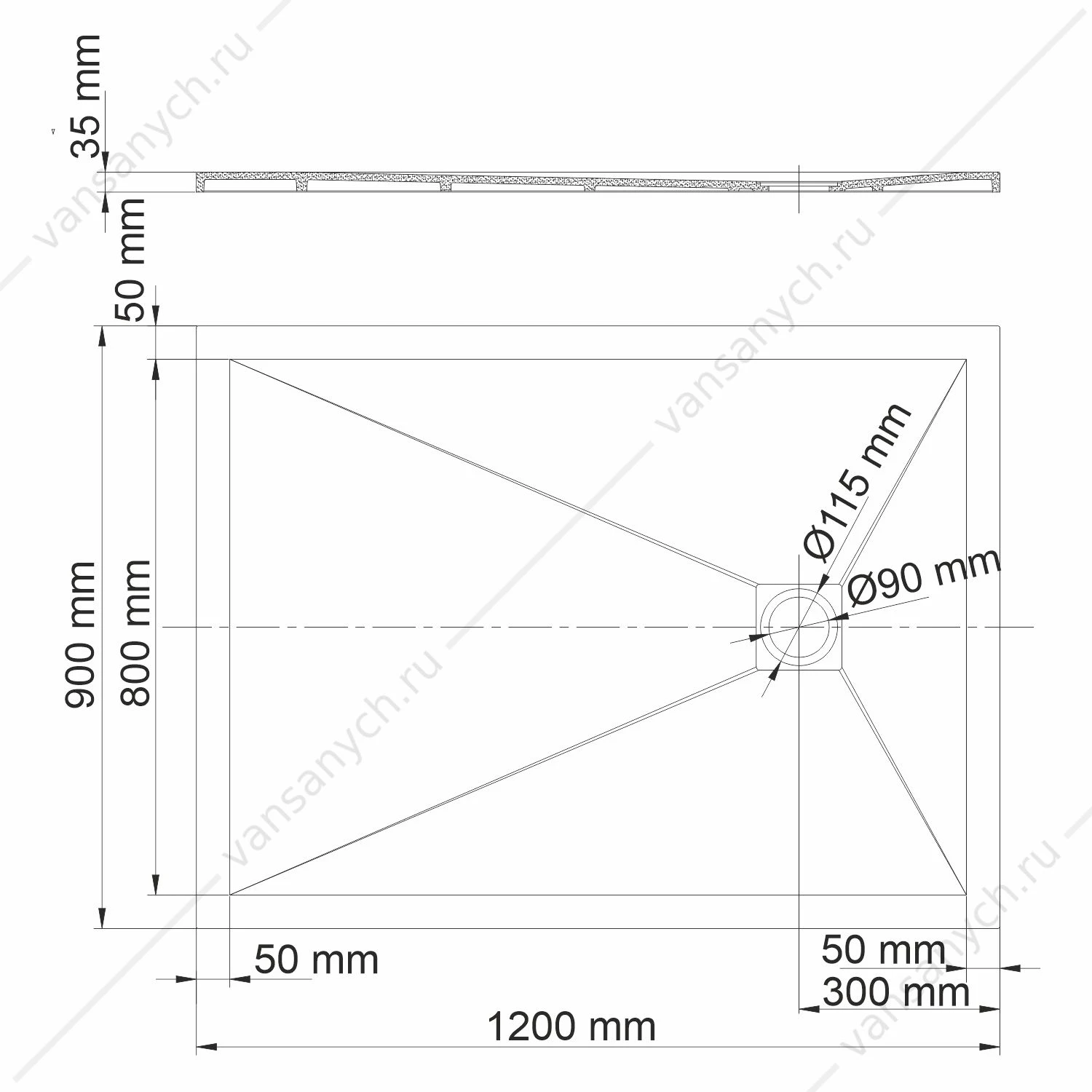 Душевые поддоны 120х90х3,5 61T07, черный