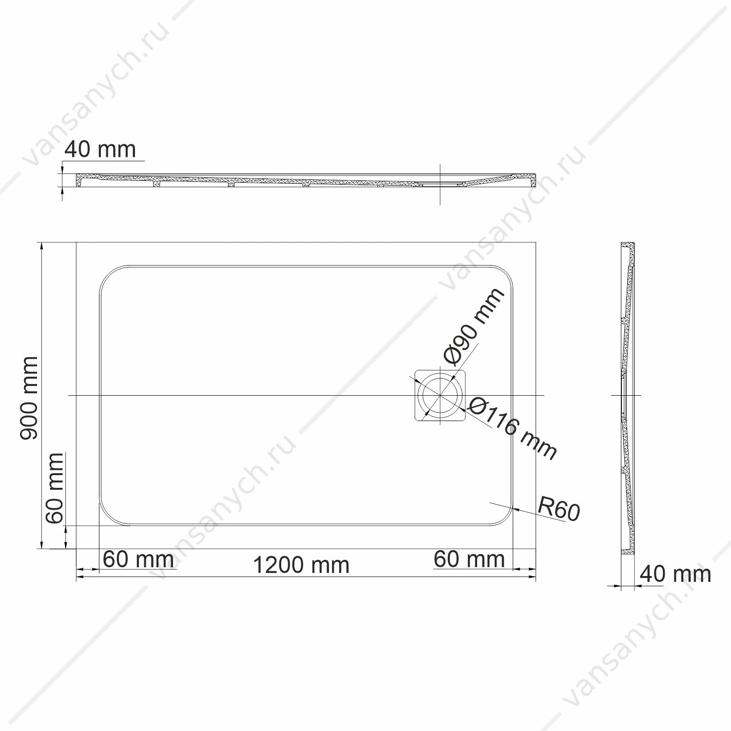 Душевые поддоны 120х90х4 19T07, черный