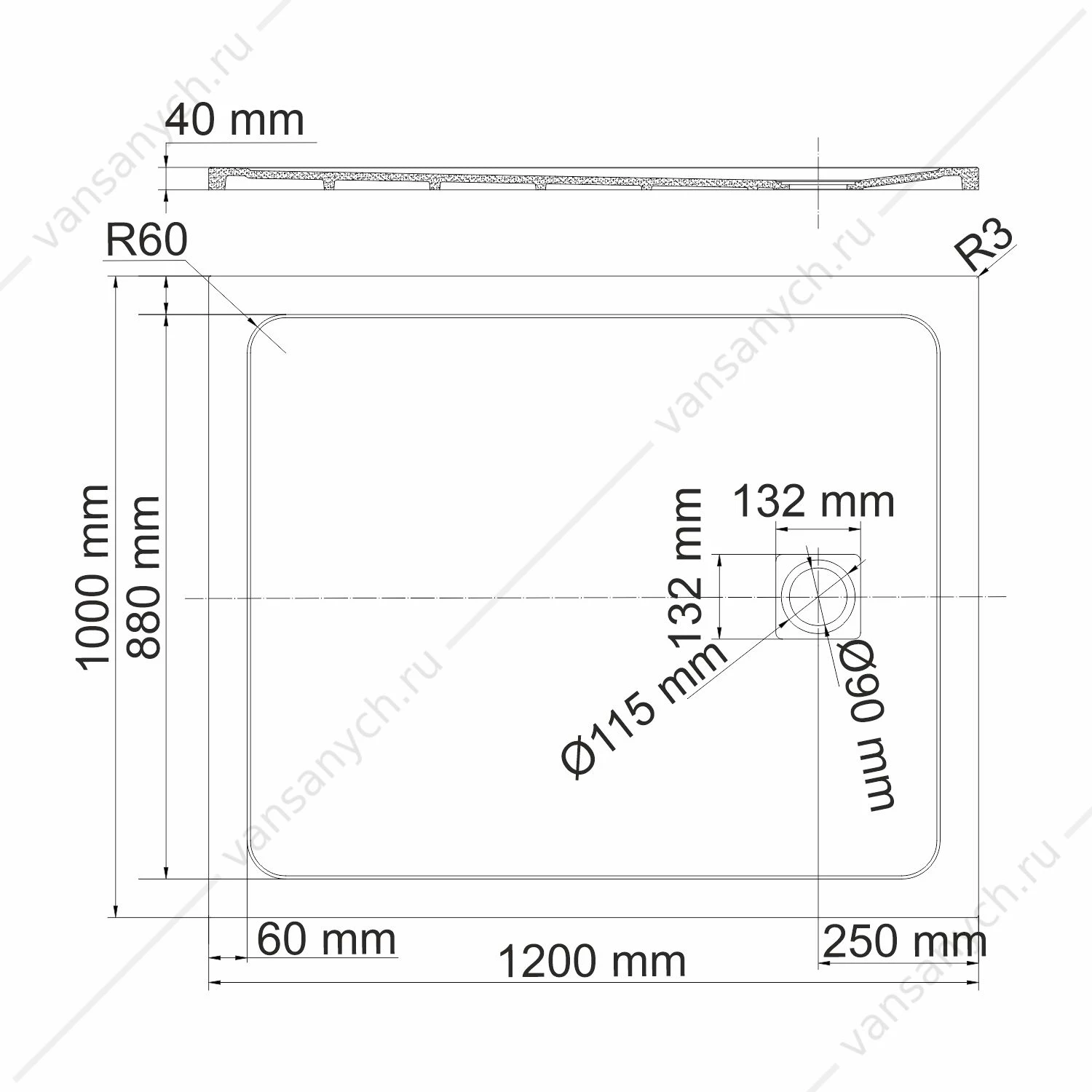 Душевые поддоны 120х100х4 19T10, черный