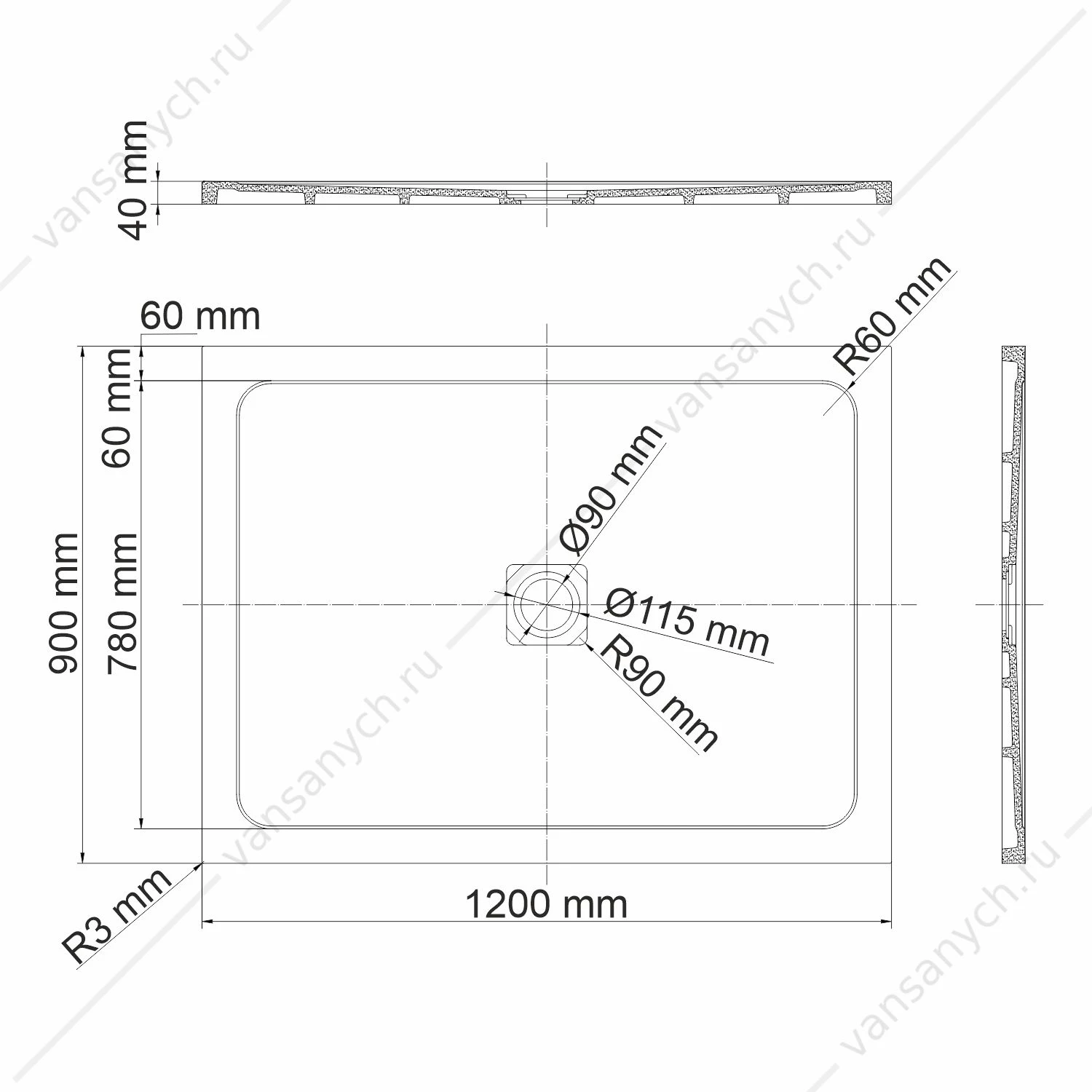 Душевые поддоны 120х90х4 58T07, белый