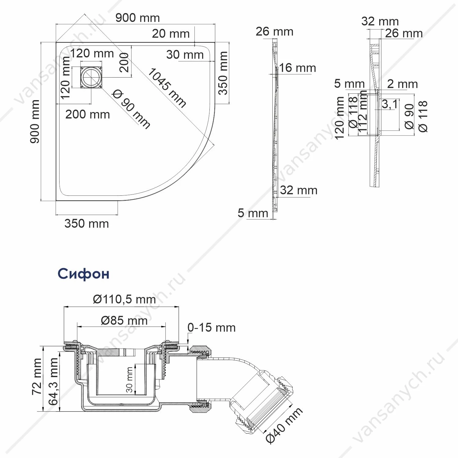 Душевой поддон 90х90х2,6 Main 41T01, белый