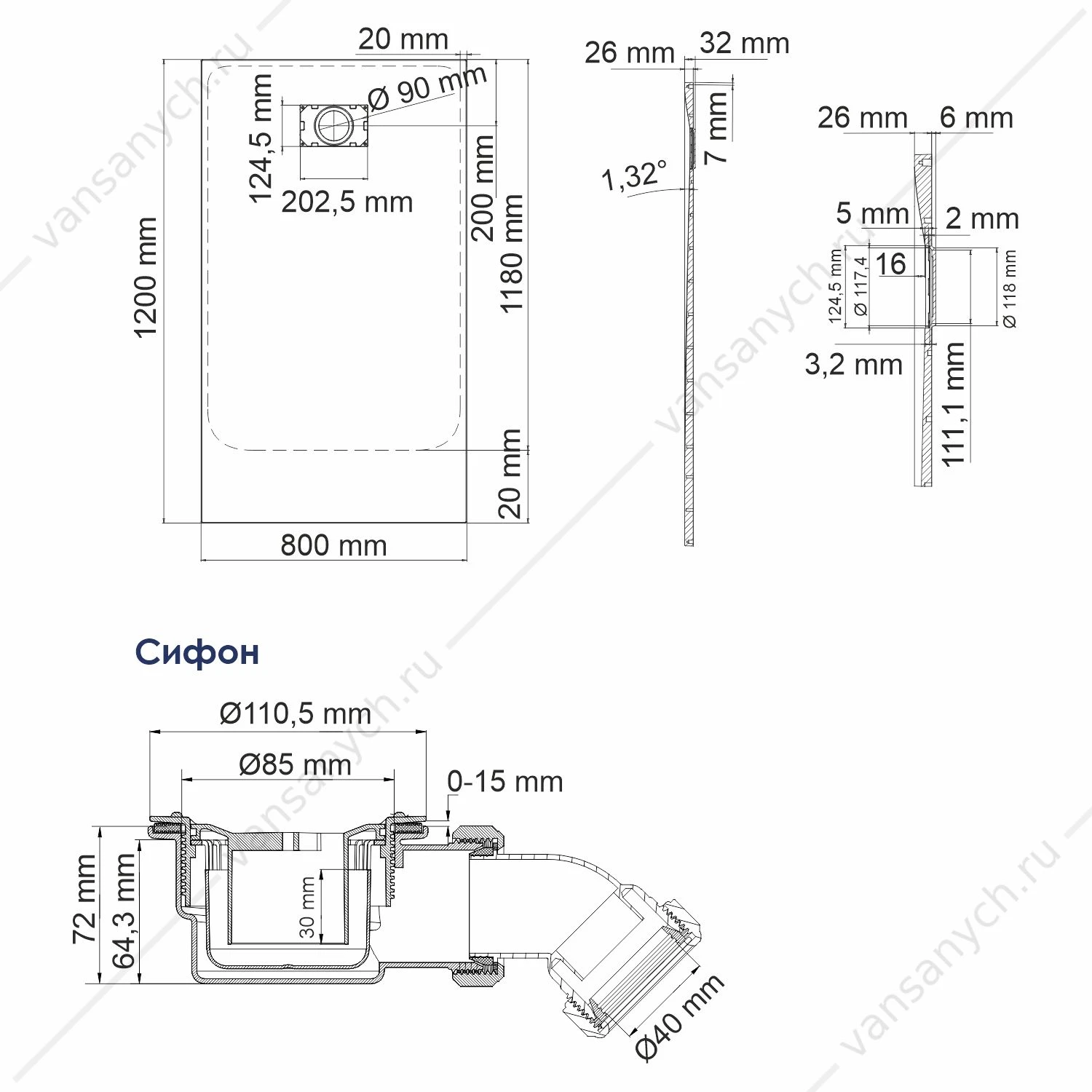 Душевой поддон 120х80х2,6 Main 41T06, белый