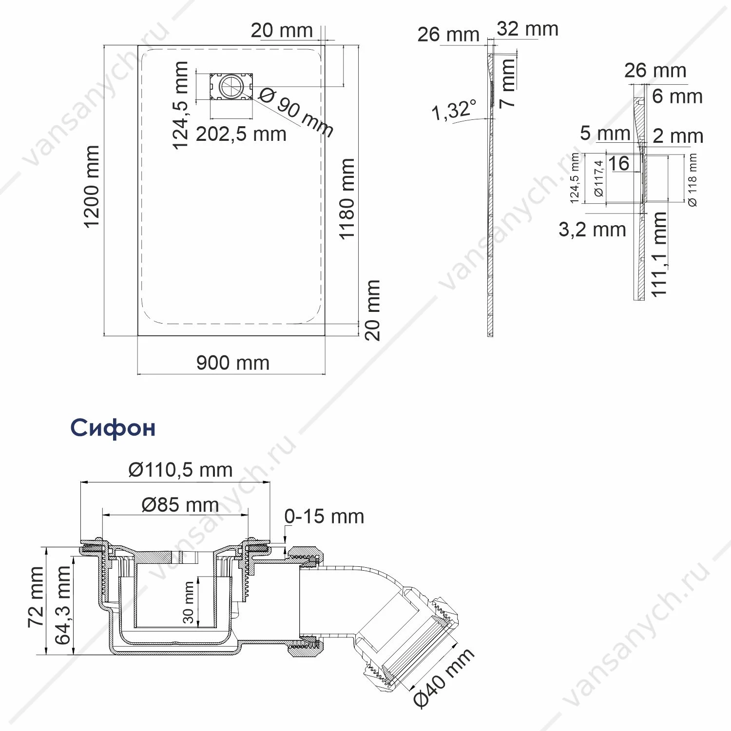 Душевой поддон 120х90х2,6 Main 41T07, белый