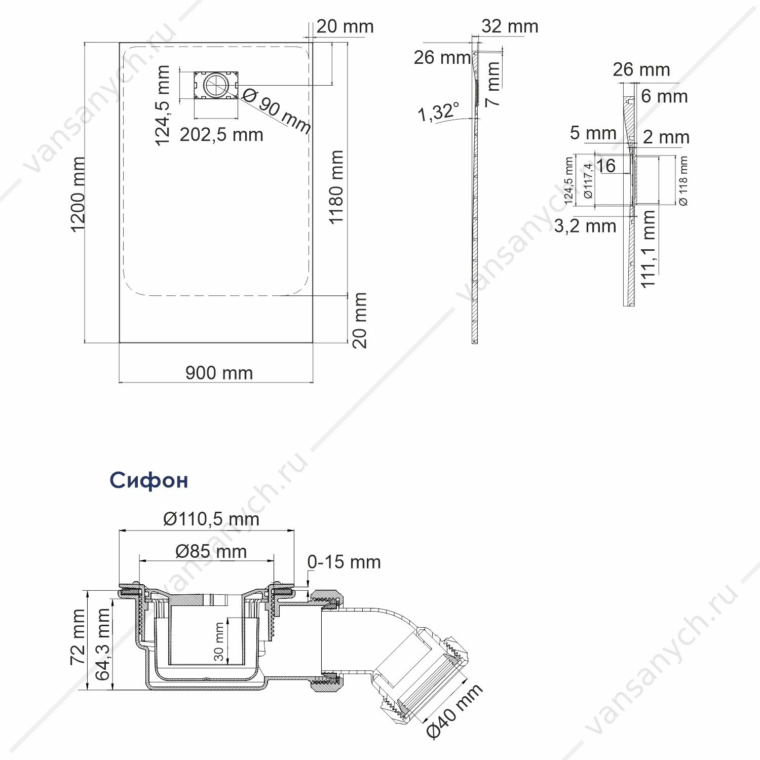 Душевой поддон 120х90х2,6 Elbe 74T07, черный