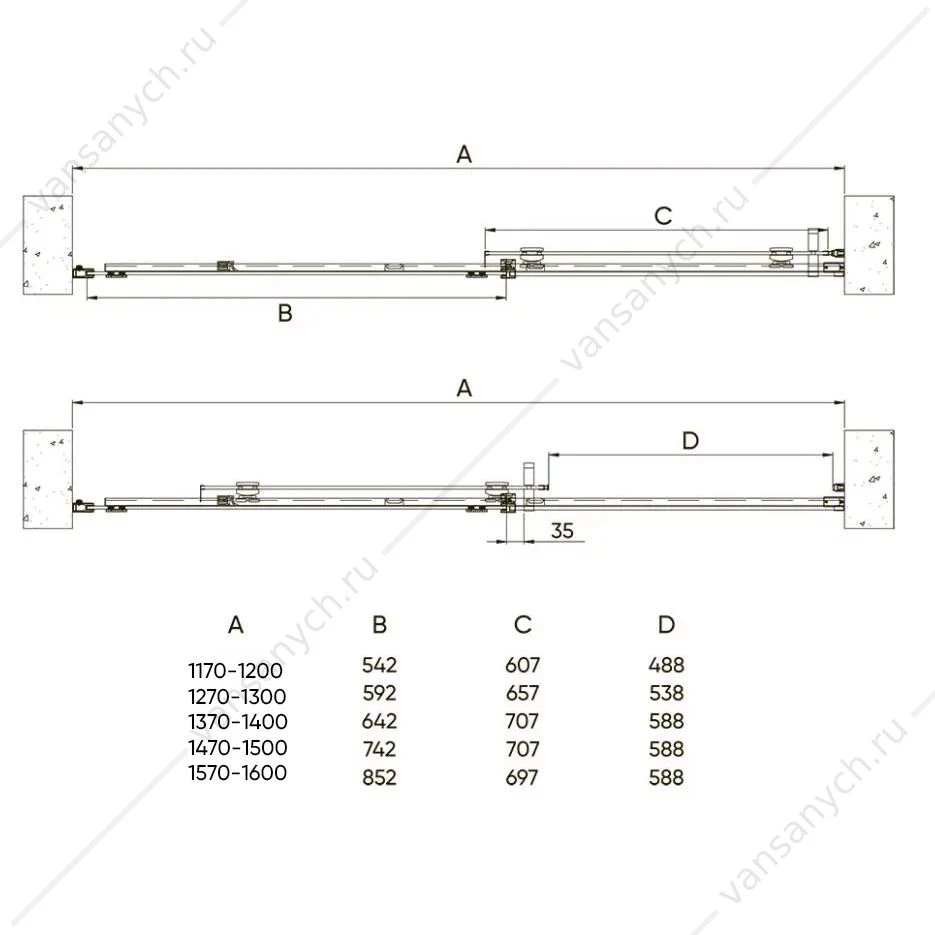 Душевая дверь 160х195 VECONI VN-70G золото брашир. VN70G-160-01-C4