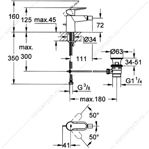GROHE. Смеситель для биде BauEdge, с цепочкой, 23332000
