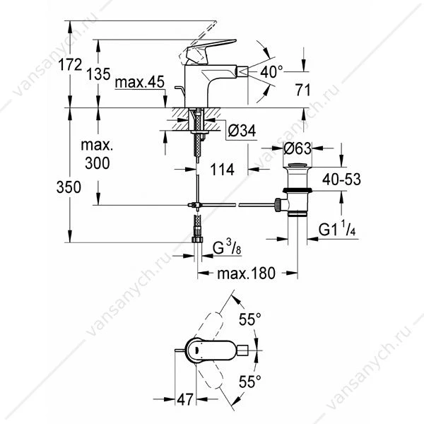 GROHE. Смеситель для биде Eurosmart Cosmopolitan, сливной гарнитур, 32839000