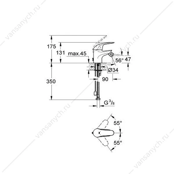 GROHE. Смеситель для биде Euroeco, гибкая подводка, цепочка, 32882000