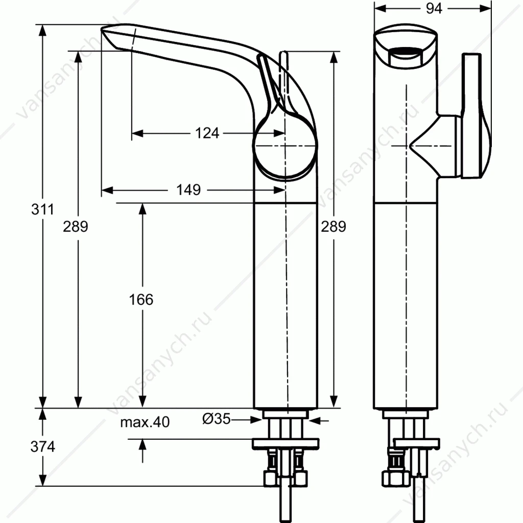 Смеситель Ideal Standard MELANGE A4266AA с высоким изливом, система монтажа EASY-FIX (облегченный монтаж)