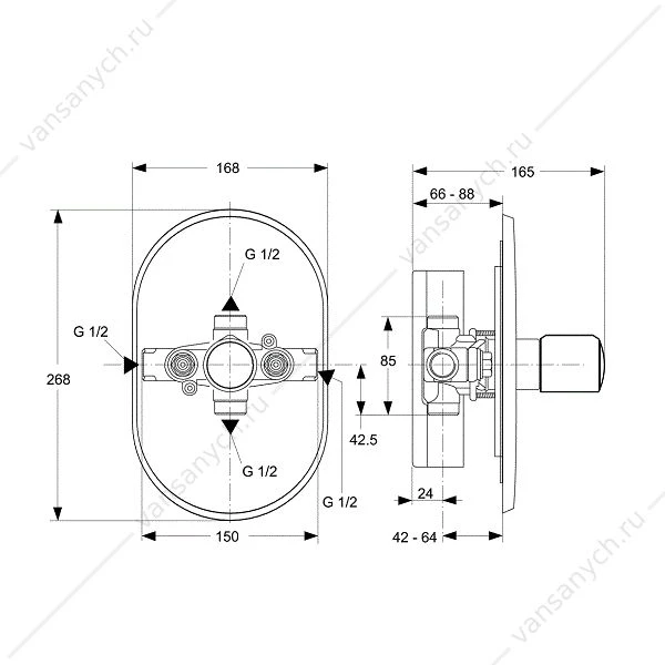 Встраиваемый термостат Ideal Standard MELANGE, комплект №2 (внешняя часть), A4286AA