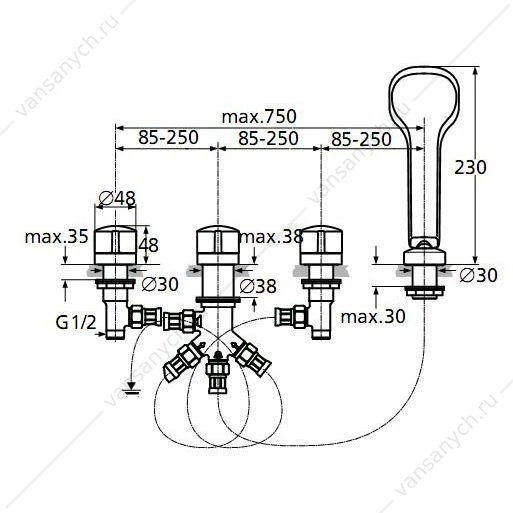 Смеситель для ванны/душа на борт ванны Ideal Standard MELANGE A4292AA (4 отверстия)