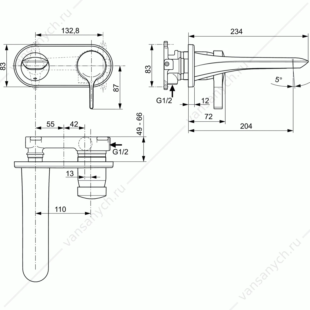 Смеситель настенный Ideal Standard MELANGE для умывальника A5591AA