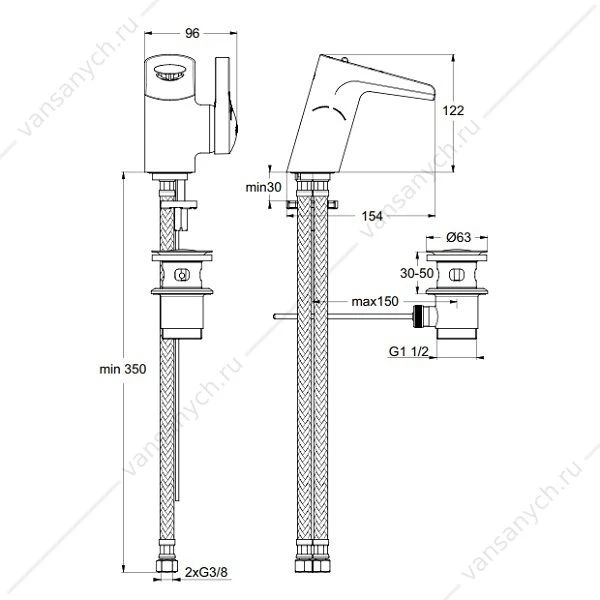Смеситель Ideal Standard MELANGE для умывальника B8630AA, с открытым выпуском, система EASY-FIX (облегченный монтаж)