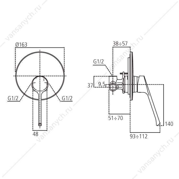 Смеситель встраиваемый хирургический/для инвалидов для душа Ideal Standard BASE A6727AA