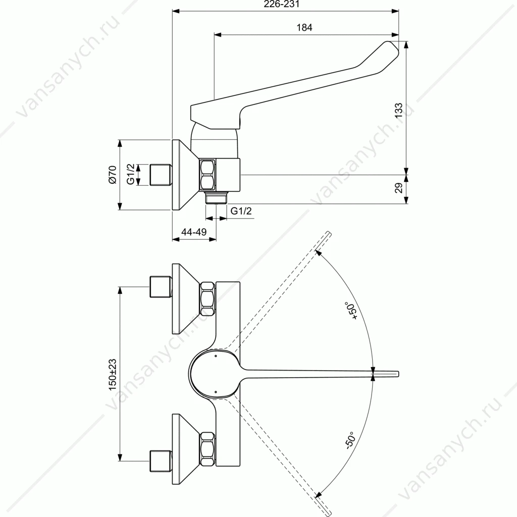 Смеситель хирургический/для инвалидов для душа Ideal Standard BASE B5119AA