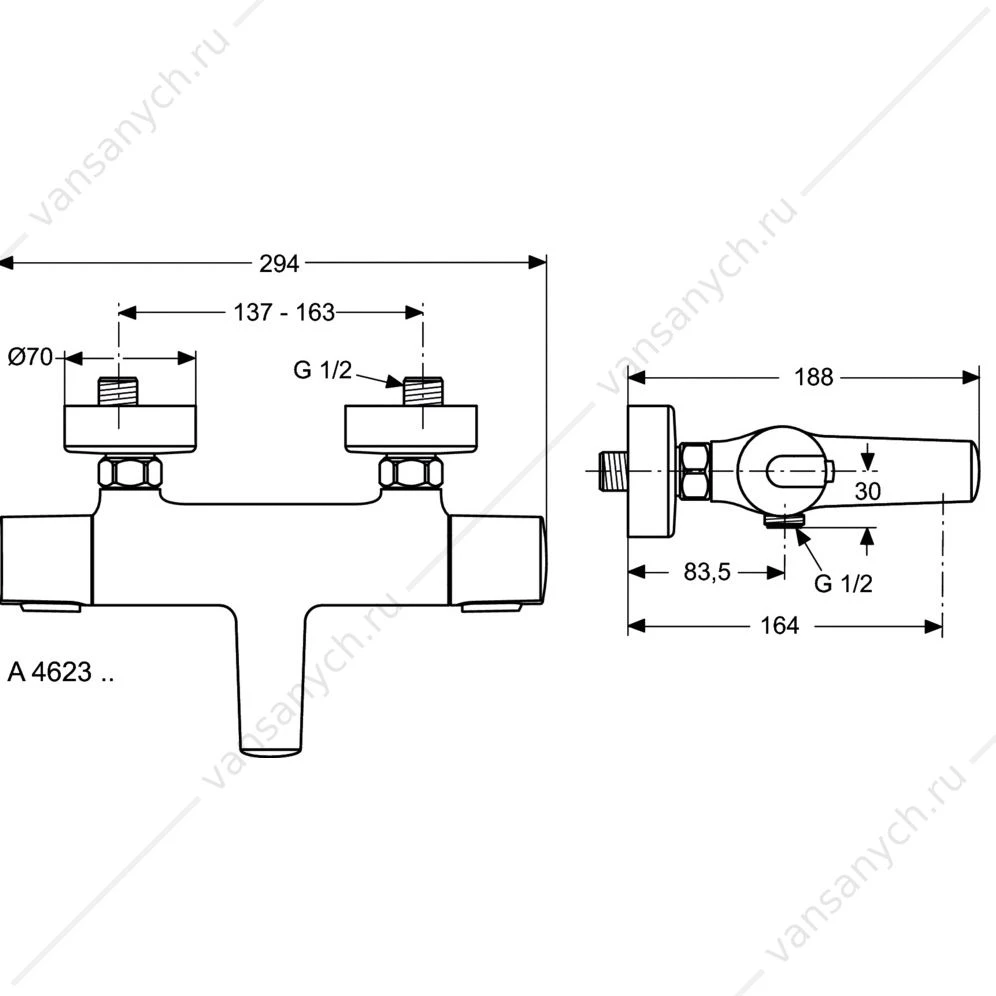 Смеситель термостатический настенный для ванны/душа Ideal Standard CERATHERM 100 A4623AA